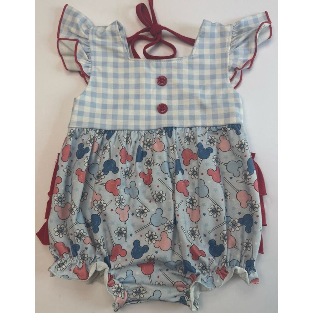 Abby & Evie Baby Girls Romper Size 12M Mickey Inspired Ruffle Bubble Outfit